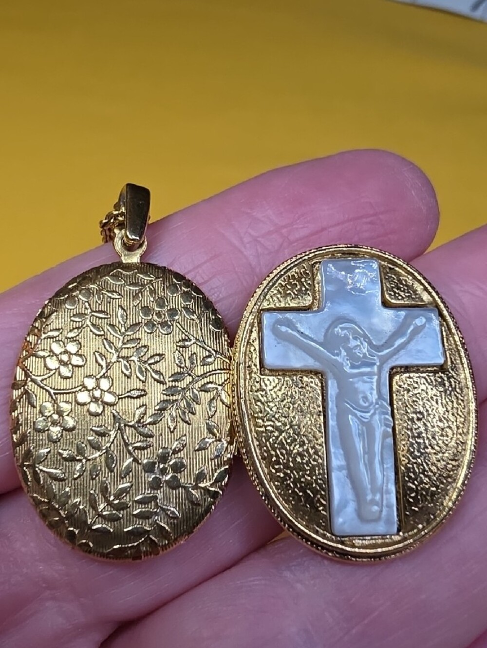 Vatican Library Collection Mother of Pearl Cross Locket Necklace 1928 Jewelry